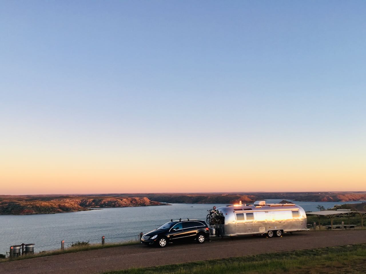 Lakeside camp at sunset