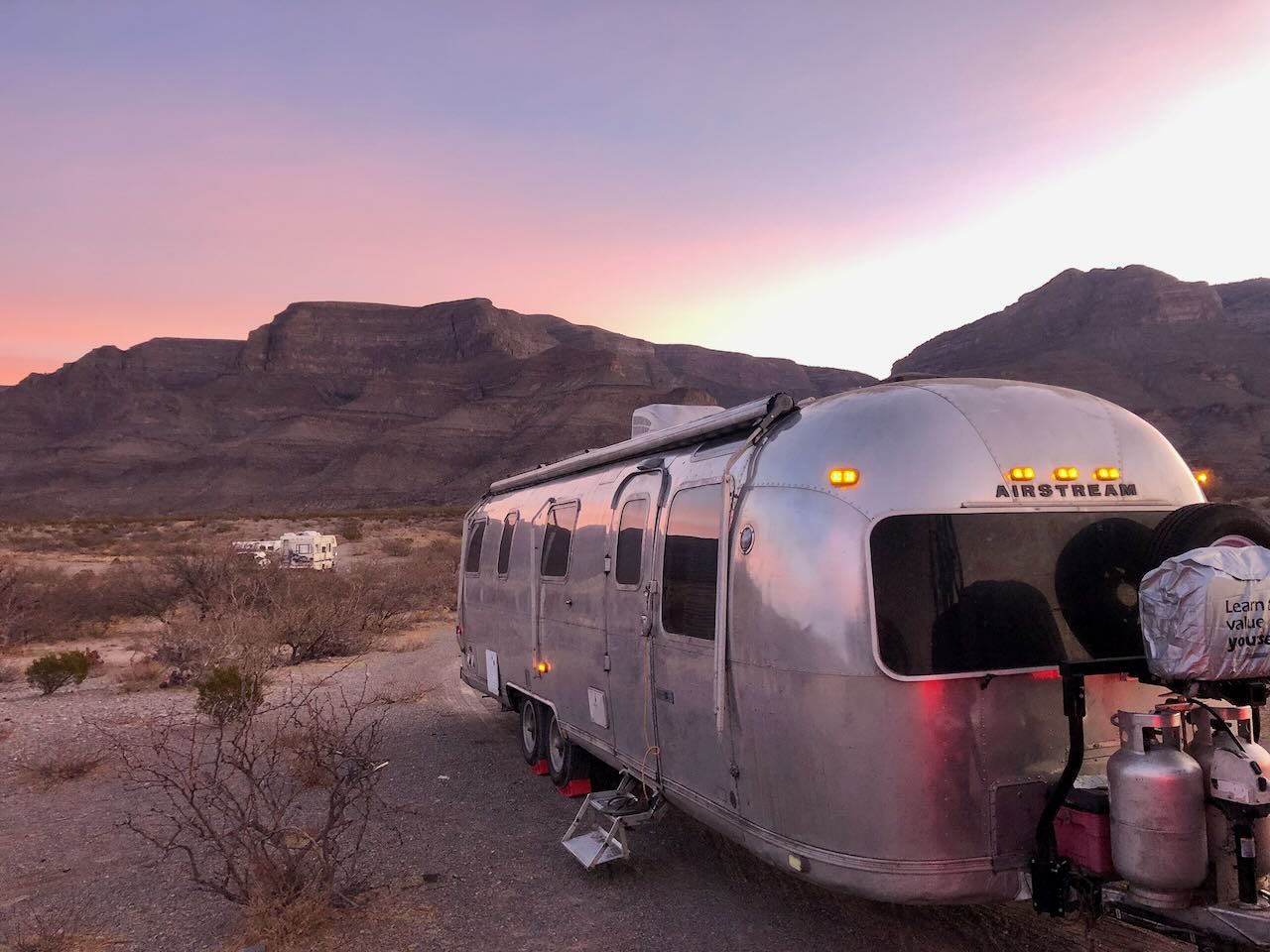 Desert sunset glowing off the aluminum